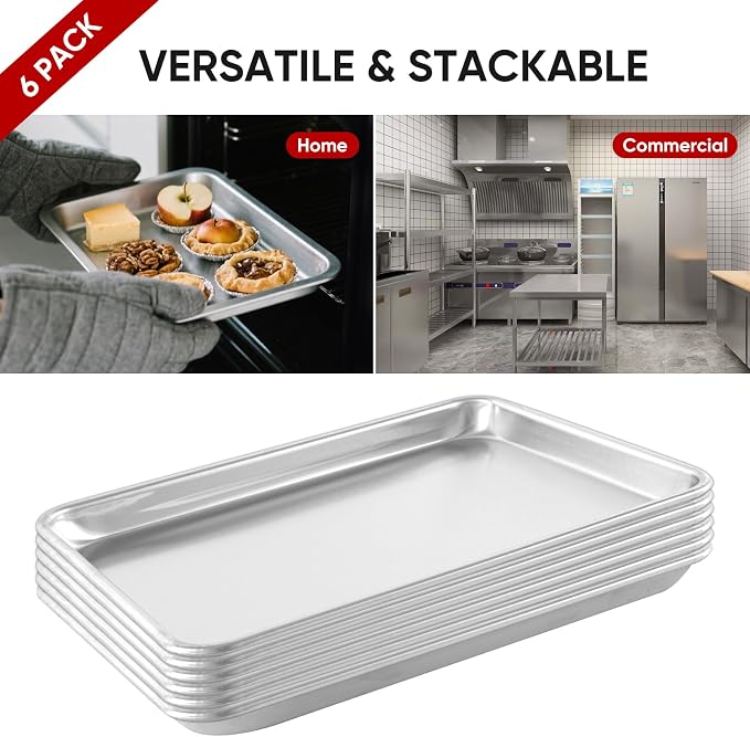 TENUP 6 Pack Aluminum Quarter Sheet Pan, 13" x 9" Heavy Duty Commercial Baking Tray Reinforced Rim, Warp-Resistant Rust-Free - Image 5
