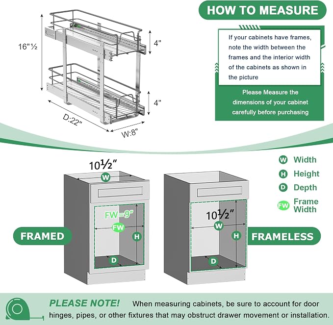 2-Tier Pull Out Cabinet Organizer (8" W x 22" D) - Image 3