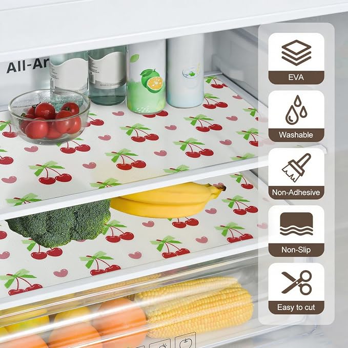 Cherry Non-Adhesive Non-Slip Waterproof Washable Shelf Liner | Refrigerator Drawer Cabinet Mat for Kitchen Shelf Organizer Storage - Image 3
