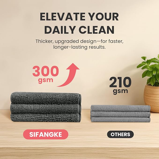 SIFANGKE Microfiber Cleaning Cloth, 12 Pack Grey Cleaning Rags for Housekeeping, Reusable Microfiber Towels for Car, Kitchen, Bathroom and Household Cleaning Supplies, 11.8"X11.8" - Image 4