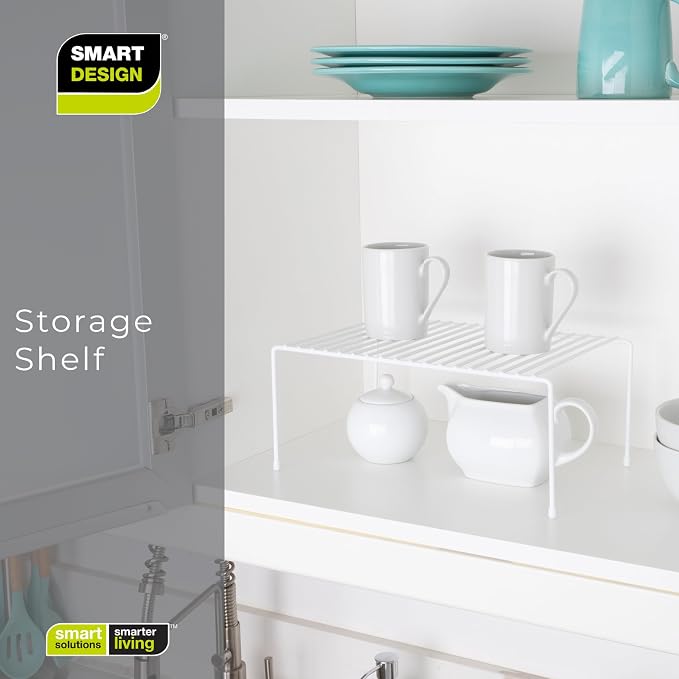 Smart Design Cabinet Storage Shelf Rack - Medium (8.5 x 13.25 Inch) - Steel Metal Wire - Cupboard, Plate, Dish, Counter & Pantry Organizer Organization - Kitchen [White] - Image 7