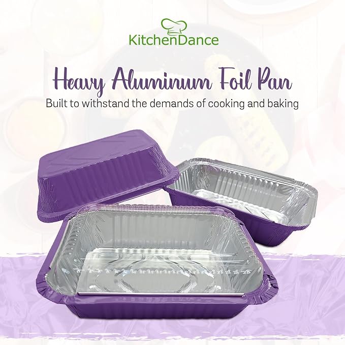 KitchenDance 1.5 lb. Colored Foil Takeout Containers With Lids - Heavy Gauge Aluminum Containers - Casserole Dish Disposable Pans for Cooking, Freezing, Food Prep, Storage - 7650 (Purple, 125) - Image 2