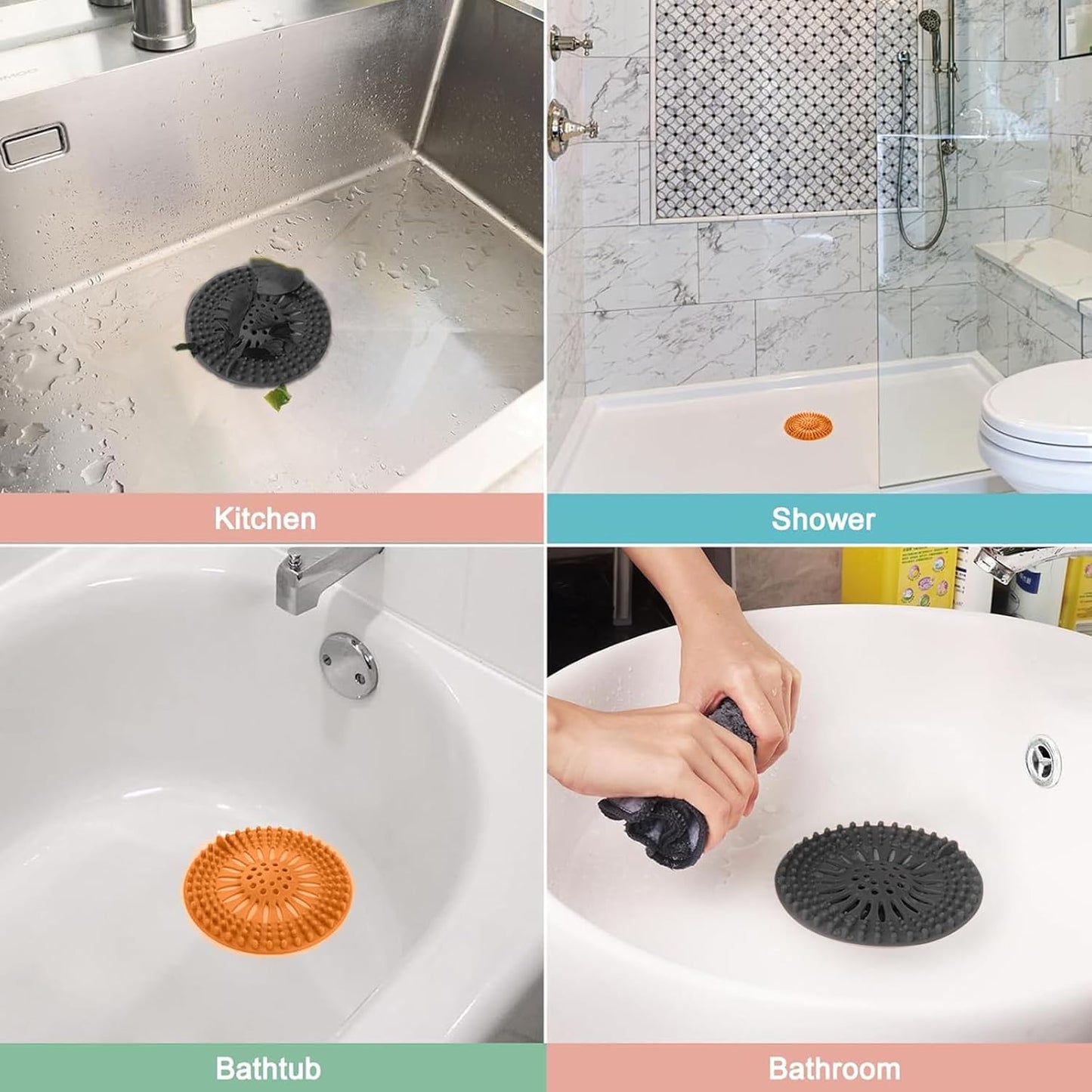 Gotega Bathroom Sink Drain Strainers, Hair Catcher Shower Drain Covers Protector, Flexible TPR Material, Multiple Colors for Bathroom Tub Shower and Sink Garbage Disposal Parts, Bright-Colored, 5 Pack