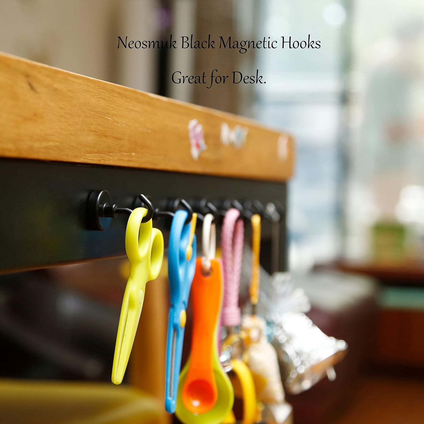 Neosmuk Black Magnetic Hooks, Heavy Duty Earth Magnets with Hook for Refrigerator, Extra Strong Cruise Hook for Hanging, Magnetic Hanger for Cabins, Grill (Black, Pack of 10)