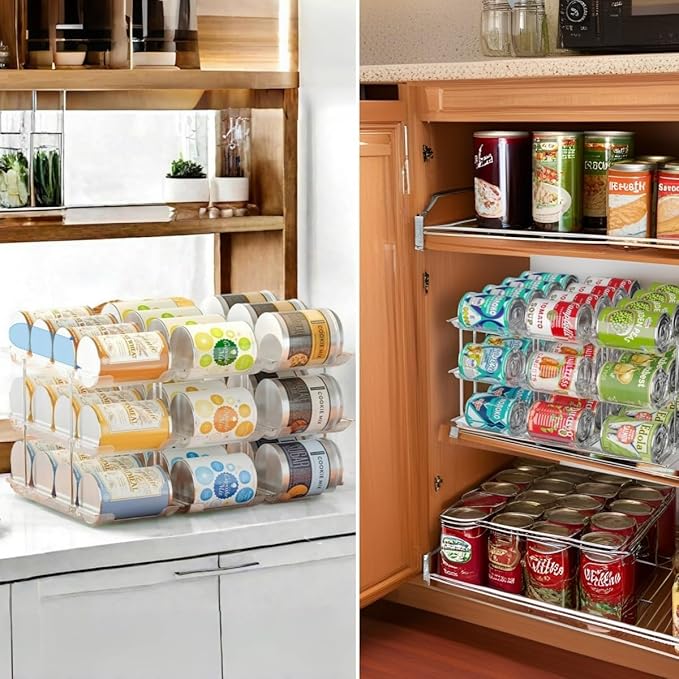Can Organizer for Pantry, 4 Tier Stackable Rolling Can Storage Rack | Automatic Rolling, Modular Combination, Clear, Holds 48 Cans, Fits Cabinets, Pantry & Fridge, Easy Access, Space Saving - Image 6