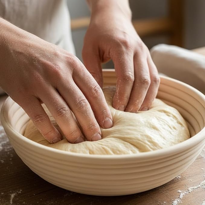8" Round Banneton Proofing Basket with Cloth Liner - Premium Artisan Rattan Bread Proofing Basket for Sourdough, Artisan Boules & Brotform Dough Rising by The Lucky Clover Trading - Image 4