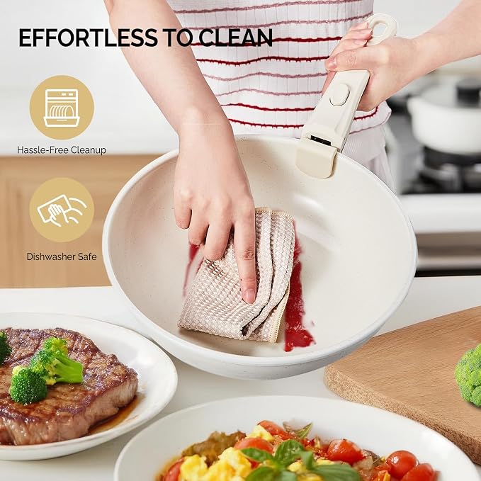 Bonnlo 19 Pcs Nonstick Pots and Pans Set with Lids, Kitchen Cookware Set with Detachable Handle Include Saucepan, Frying and Saute Pan, PFAS PFOA & PFOS Free, RV Induction, Aluminum, Cream White - Image 5