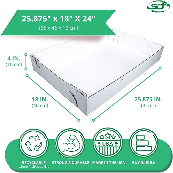 SCT White Corrugated Sheet Cake Bottom (25 Pack), 25.875x18x4, Sturdy 25 inch Cake Box, Perfect for Full Sheet Cakes, White Cookie Disposable Tray, 1190 - Image 2