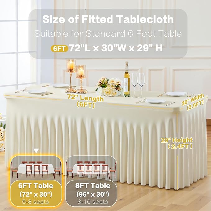 4 Pack Beige Table Cloth for 6 Foot Rectangle Tables Spandex Fitted Tablecloth 6ft Stretch Table Covers Skirt Beige Banquet Tablecloths Wrinkle Free Tablecloth for Party Wedding Birthday Event - Image 6