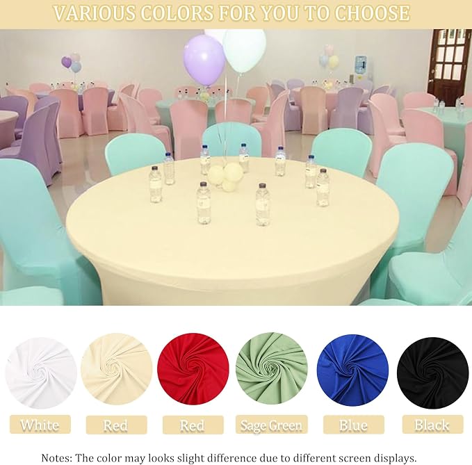 8 Pack 5FT Beige Round Spandex Tablecloth 60” Round Elastic Table Cover Round Table Cloth Washable Wrinkle Resistant Fitted Stretch Table Cover for Wedding Party Birthday Banquet Bar Events - Image 4