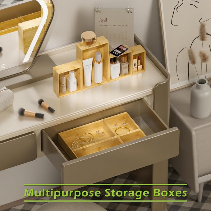 Bamboo Drawer Organizer Boxes, 8-Piece Set for Kitchen & Bathroom | 8 Stackable Multi-Size Organizer Boxes for Kitchen, Bathroom, Vanity, Makeup, Office & Junk Drawers - Image 3