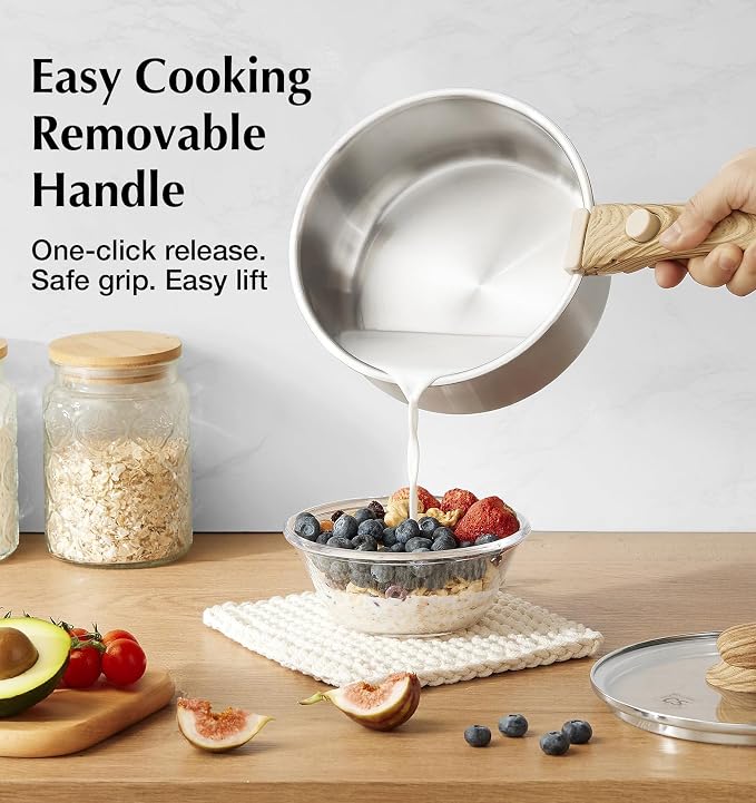 KOCH SYSTEME CS 18/10 Stainless Steel Saucepan Set Removable Handle, 1.5QT & 2QT & 3QT Sauce Pan with Lids, 6pcs Sauce Pot Detachable Handle, Induction Ready, Camping Cookware Set, Unique Gifts - Image 2