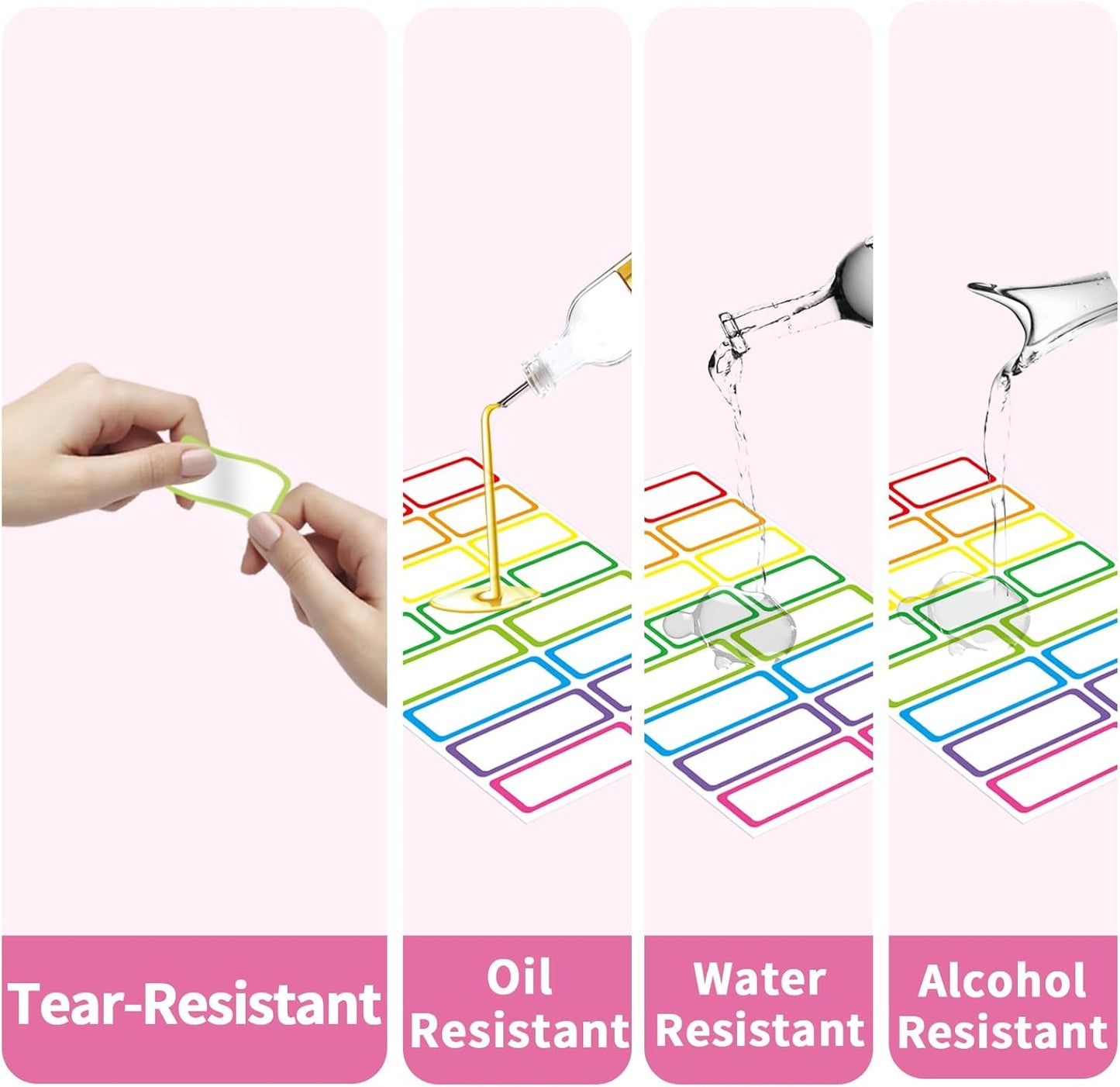 STARLIBOO Colored Labels, Removable Labels Stickers, Self-Adhesive Rectangular Stickers Water/Oil/Tear Resistant for Storage/Classroom/Home (2 Size, 300 Labels)