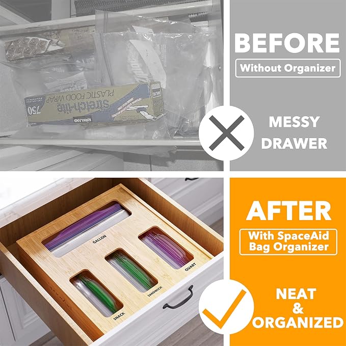 SpaceAid Bag Storage Organizer (1 Box 4 Slots), SpaceAid WrapNeat 4 in 1 Wrap Dispenser - Image 2