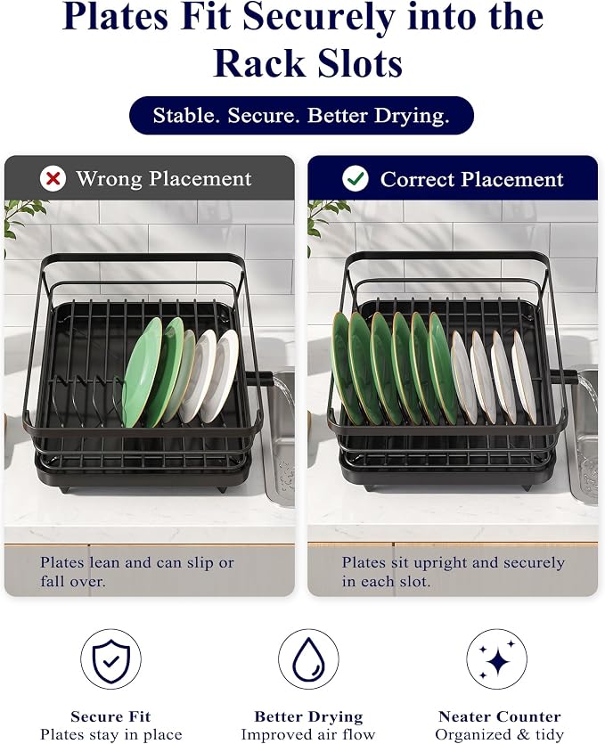 Kitsure Dish Drying Rack for Kitchen Counter, 12''W x 15.5''L, Black - Image 7