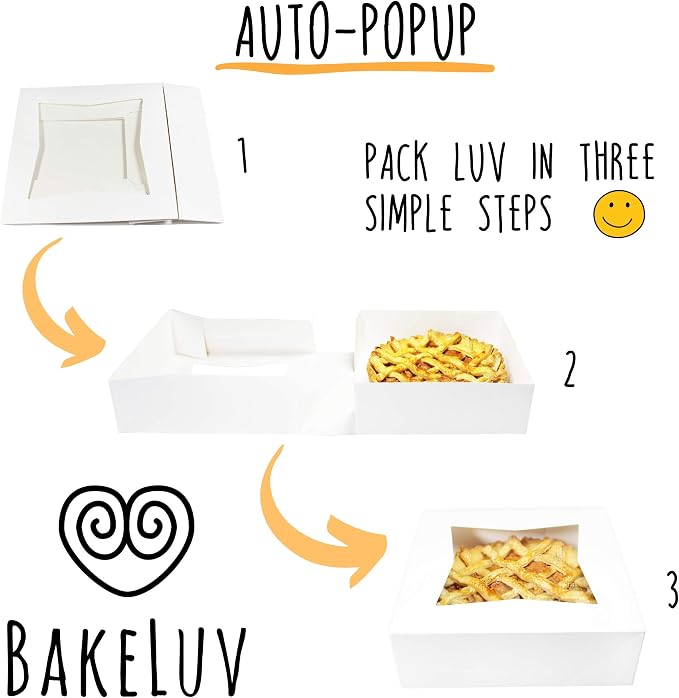 BAKELUV 8x8x2.5” White Bakery Boxes With Window | 100 Pack | Pastry Boxes with Window, Boxes for Strawberries, Dessert Boxes, Bakery Take Out Containers, 8x8 Bakery Boxes 8x8 Pastry Boxes - Image 4