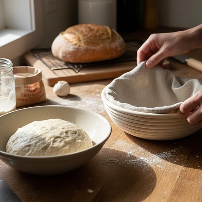 9" Round Banneton Proofing Basket with Cloth Liner – Premium Artisan Rattan Bread Proofing Basket for Sourdough, Boules, Artisan Bread Baking, Brotform Dough Rising by The Lucky Clover Trading - Image 4