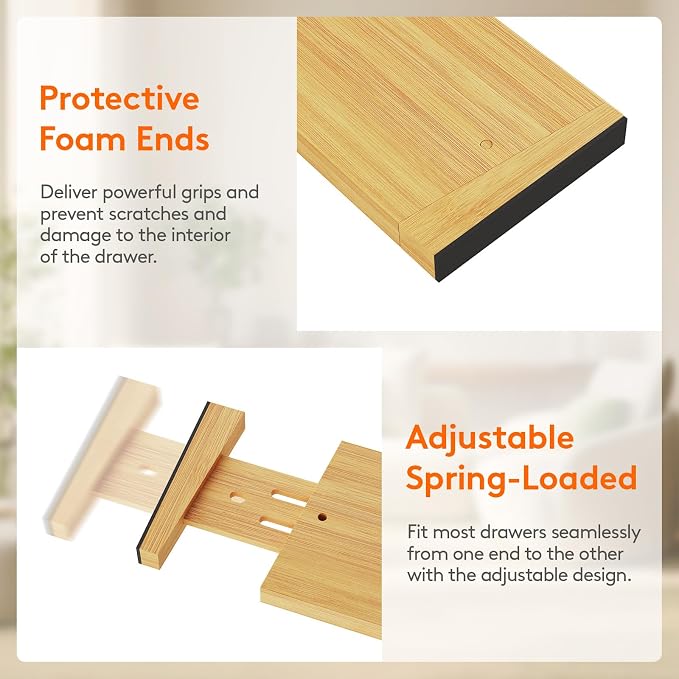 Lifewit 4" High Dresser Drawer Dividers, Adjustable Bamboo Drawer Organizer - Image 5