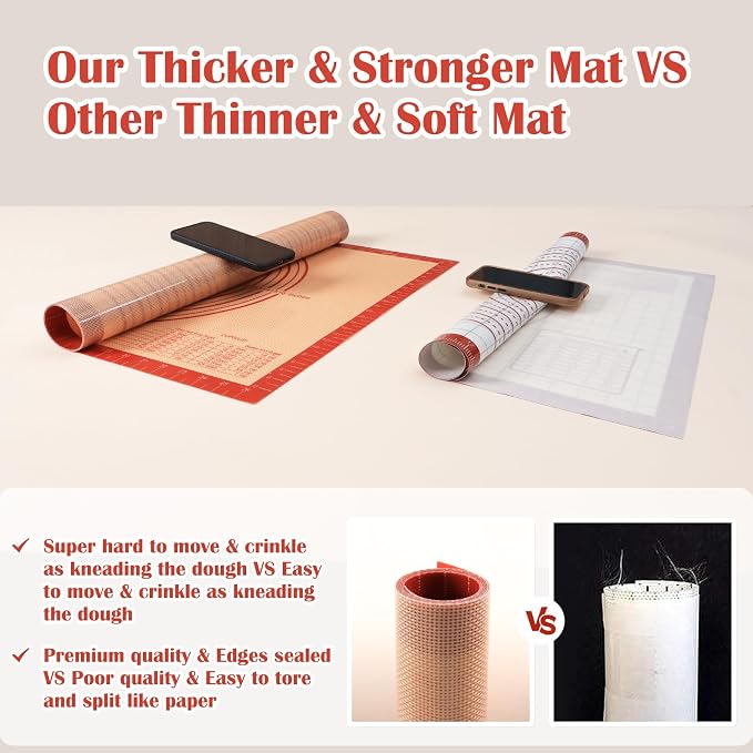 Non-slip Silicone Pastry Mat Extra Large with Measurements 36''By 24'' for Baking Mat, Counter/Dough Rolling/Oven Liner/Fondant/Pie Crust（Red） (Pack of 2) - Image 5