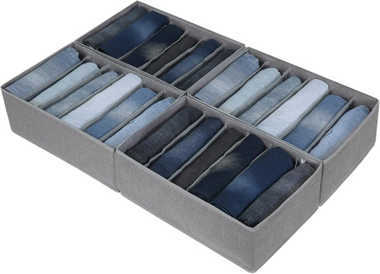 Qozary Jeans Pants Organizer for Closet, 4 Pack Drawer Organizers for Clothing, 6 Grids Wardrobe Clothes Organizer, Jean Organizer for Closet, Deep Drawer, Clothes Organizer for Shirts, Legging