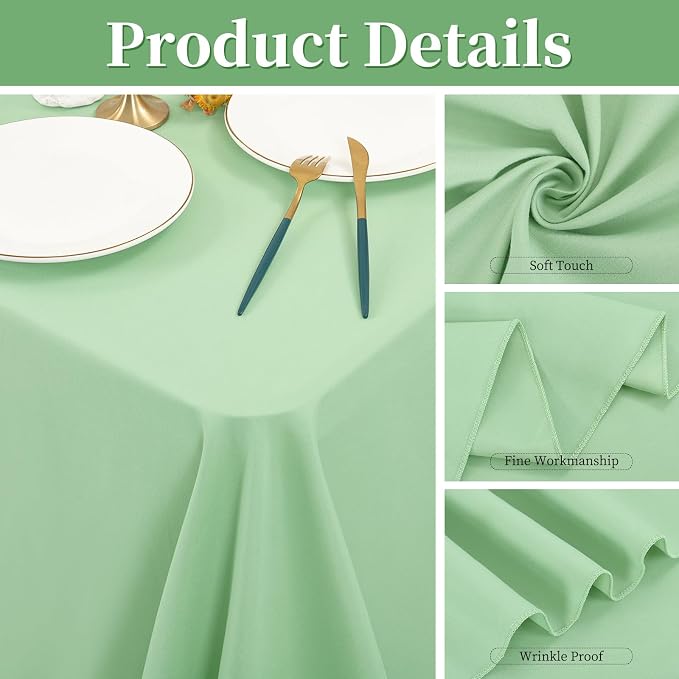 8 Pack Sage Green Polyester Tablecloth 90 x 156 Inch, 8 FT Rectangle Table Cloth,Stain and Wrinkle Resistant Washable Table Cover for Dining Tables, Buffet Parties and Wedding St. Patrick's Day - Image 4