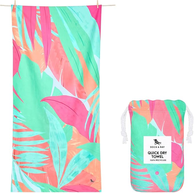 Dock & Bay Beach Towel - Quick Dry, Sand Free - Compact, Lightweight - 100% Recycled - Includes Bag - Hot Tropics - Large (160x90cm, 63x35) by DockBay
