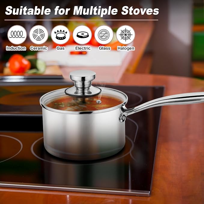 P&P CHEF 2 & 3 Quart Tri-Ply Saucepan with Visible Lid, Small Pot, 2 Piece - Image 3