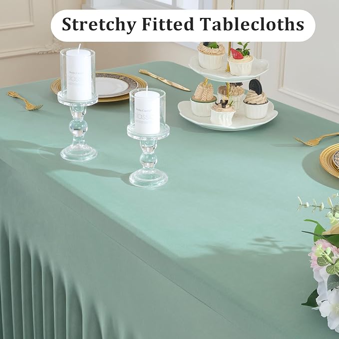 4 Pack Sage Green Spandex Tablecloths for 6 Foot Rectangle Tables, Wrinkle Free Stretchy Table Cloths 6ft Fitted Table Cover DeskSkirt for Weddings Birthday Party Banquet Baby Shower - Image 2