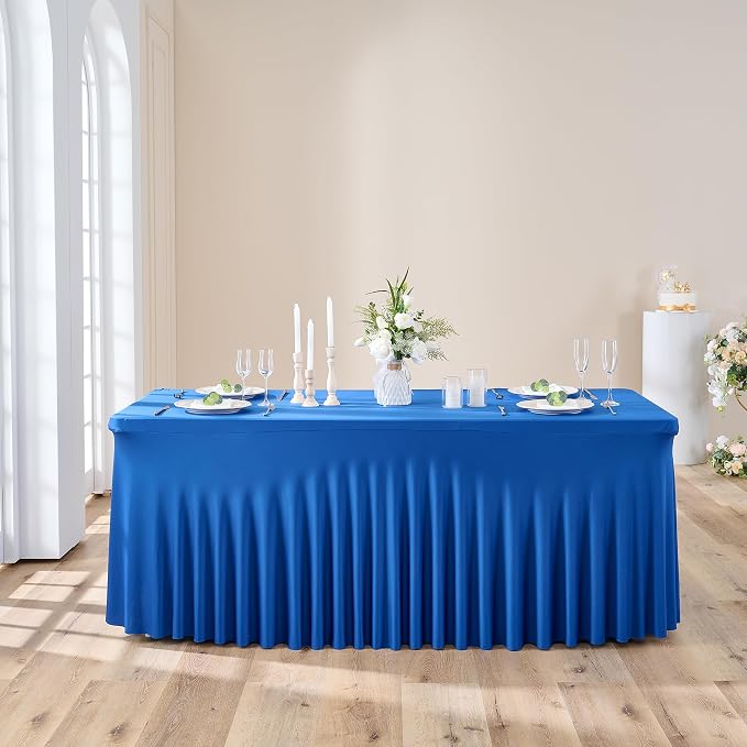 Spandex Tablecloth 6FT Rectangle Table Cover 4 Pcs Royal Blue Wrinkle-Free - Image 5