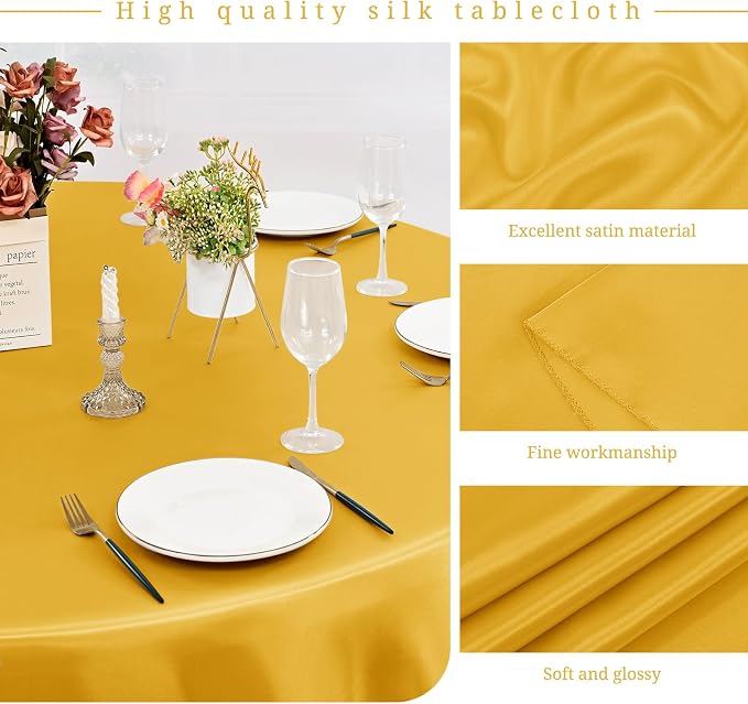 12 Pack 120 Inch Round Satin Tablecloth, Gold - Image 3