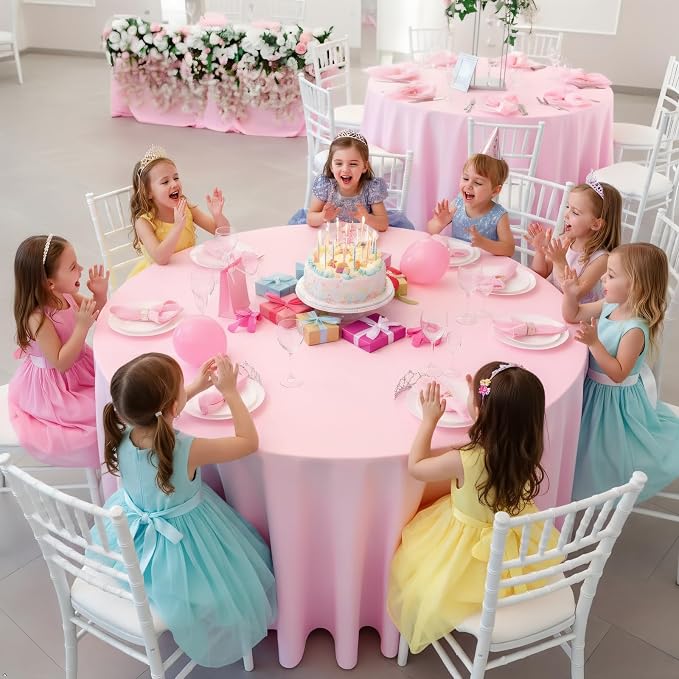 8 Packs 90 Inch Pink Round Tablecloth - Image 4