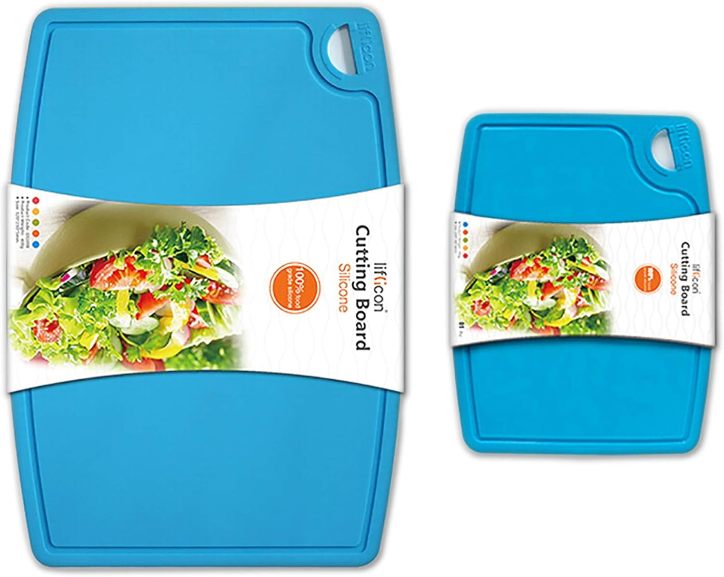 Thick Silicone Cutting Boards for Kitchen Silicone Chopping Boards/Mats Set of 2 Extra Large14.6''x10.43'', Mini 9.1”x7.1” Non-slip Deep Drip Juice Groove, Dishwasher Safe-Blue