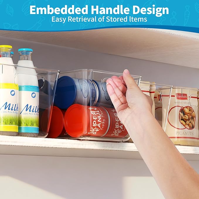 Clear Fridge Organizer Bins with Handles, 4 Pack Large 11.5×7.5×6 Inch - Image 6
