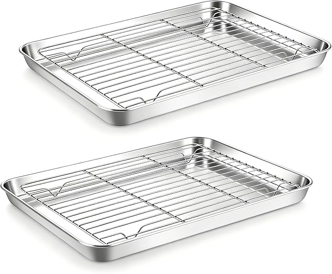 Onader Baking Sheet with Cooling Rack Set of 2, 16x12 Inch Stainless Steel Cookie Sheets for Baking, Metal Jelly Roll Pan with Rack for Oven, 2 Pans + 2 Racks, Nonstick & Rust Resistant by Onader