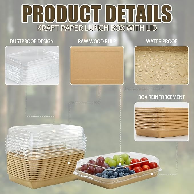 30 Pack Take Out Food Containers, 14.2oz Disposable Bowls 420ml Kraft Paper Take Out Boxes with Lid, Disposable To Go Container Take Out Containers, Greaseproof Paper Bento Box Takeout Lunch Boxes - Image 6