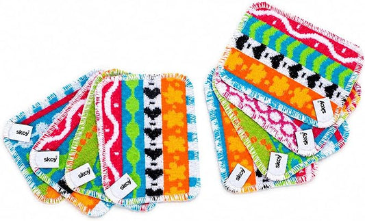 Skoy Scrub, 8-Pack Reusable, Non-Scratching Dish Scrubber for Kitchen and Household Cleaning, Planet-Friendly, Dishwasher Safe Soft Scrub, Assorted Colors and Designs by Skoy