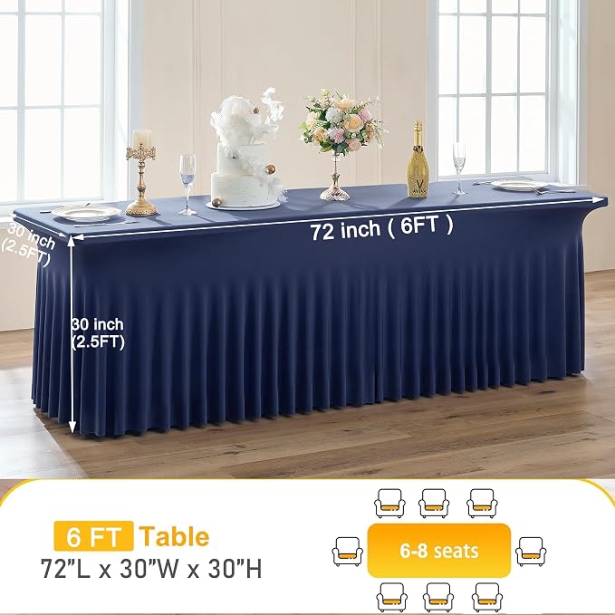 CO-AVE 6pk Navy Blue Spandex Tablecloths 6ft for Rectangle Tables, Wrinkle Free Classy Table Skirt Stretchy Fitted Table Cloths Covers 6 Foot for Weddings Birthday Party Events Banquette Baby Shower - Image 6