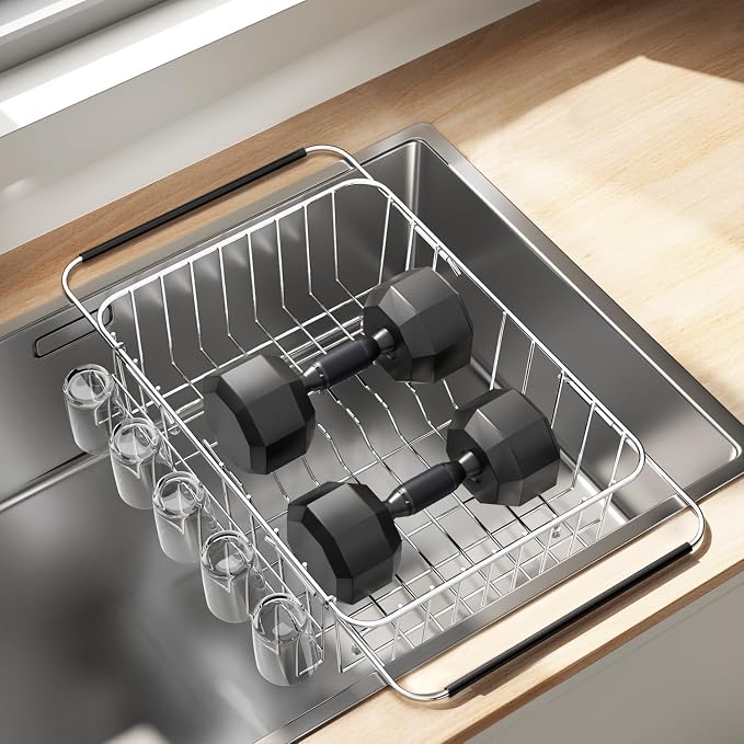 Fanbsy Dish Drying Rack in Sink, Extendable Stainless Steel Dish Drainers for Kitchen Counter, Anti-Rust Dish Dryer Rack with Utensil & Cup Holders, for Inside Sink, Over The Sink - Image 9