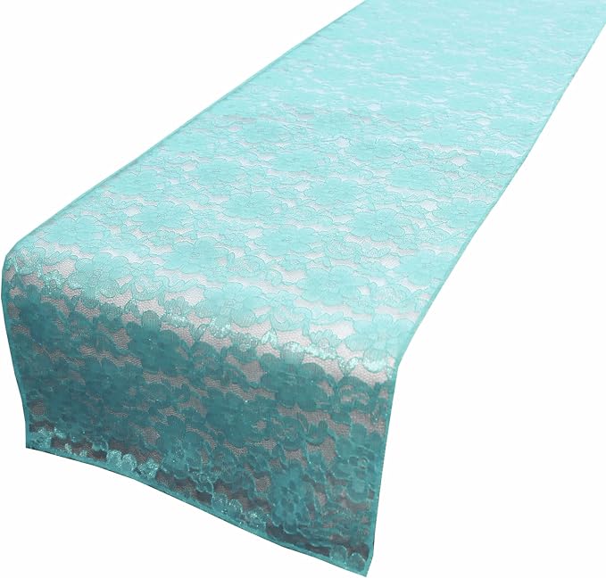 Zen Creative Designs 10 Pack Floral Lace Table Runner Sheer Lace Event Party Wedding Table Decor (12" by 72", Aqua) by ZenCreativeDesigns