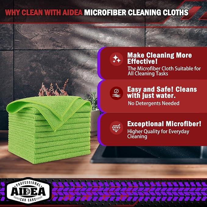 AIDEA Microfiber Cleaning Cloth-20PK, Microfiber Towels for Cars, 12"×12" - Image 2