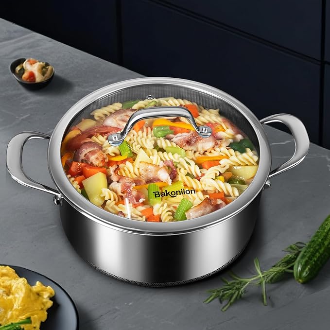 Hybrid Nonstick 7.5 QT Stockpot with Lid, Stainless Steel Stockpot with Honeycomb Texture,Compatible with All Cooktops,Dishwasher and Oven Safe - Image 2