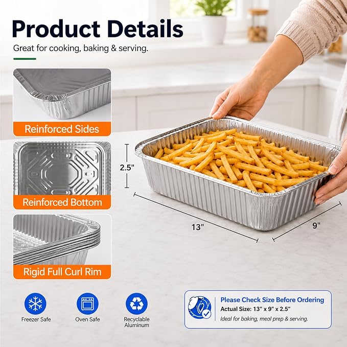 9x13 Aluminum Pans With Lids, 20 Pack Disposable Half Size Foil Pans - Image 2