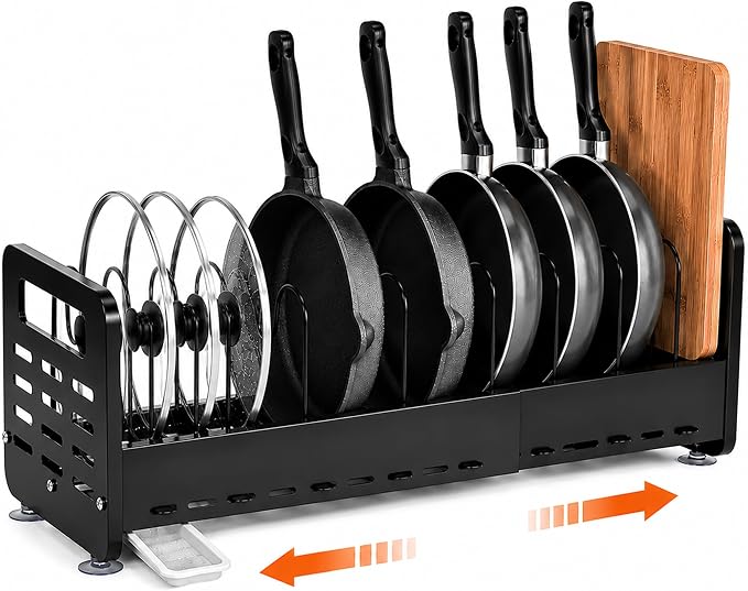 Pots and Pans Organizer Under Cabinet, Expandable Pot Lid Organizer by LUMERIGIN