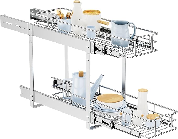 LOVMOR Individual Pull Out Cabinet Organizer, 2 Tier Slide Out Cabinet Drawers, Pots and Pans Organizer and Storage Pantry Shelf for Kitchen (7½" W x 21½" D) by LOVMOR