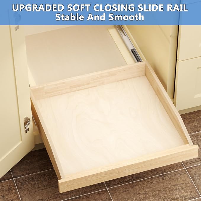 ROOMTEC Pull Out Cabinet Organizer with Soft Close, 13-1/2" W x 21" D, Pull Out Cabinet Drawer for Kitchen cabinets, Pull Out Cabinet Shelf, Finished, Bottom Assembly - Image 8