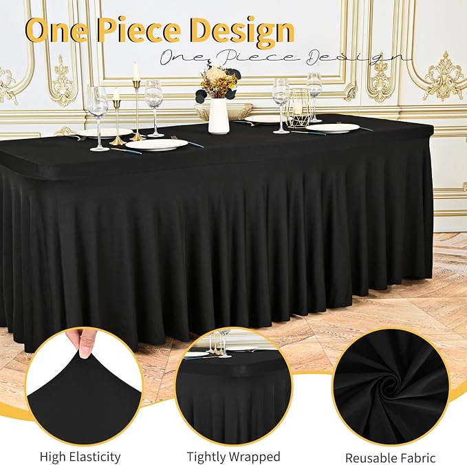 6 Packs Black Spandex Table Clothes for 6 Ft Tables - Image 3