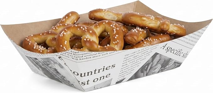 Restaurantware-Bio Tek 1 Pound Food Trays, 200 Disposable Paper Food Trays - Heavy-Duty, Greaseproof, Newsprint Paper Food Boats, For Snacks, Appetizers, Or Treats, Use At Parties Or Carnivals by Restaurantware
