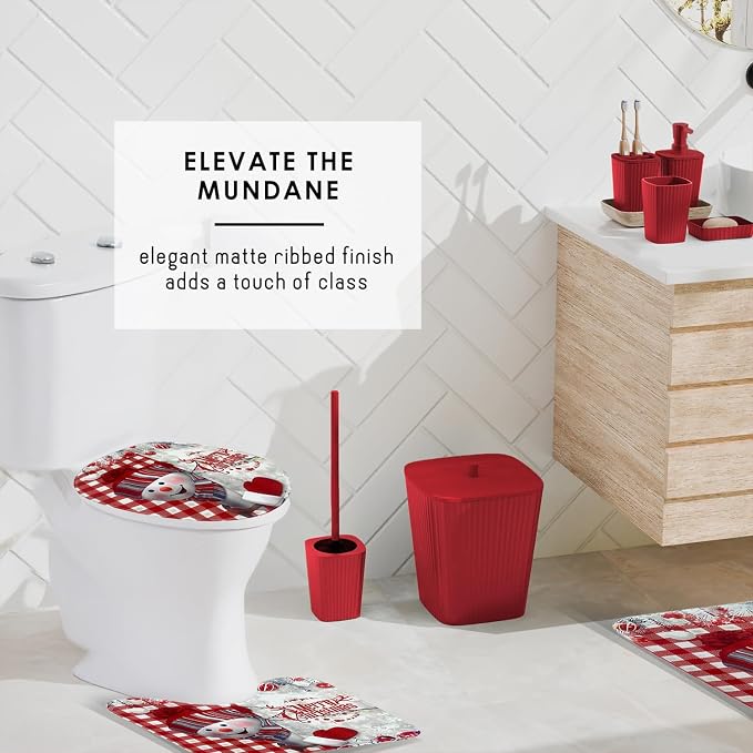 Clara Clark Christmas Bathroom Accessory Set - 22PC, Complete Set + Bath Rugs, Modern, Red & White, Polyester - Image 6