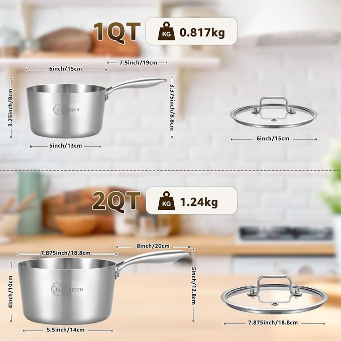 LOLYKITCH 1QT & 2QT Stainless Steel Saucepan Set with Glass Lids - Image 7