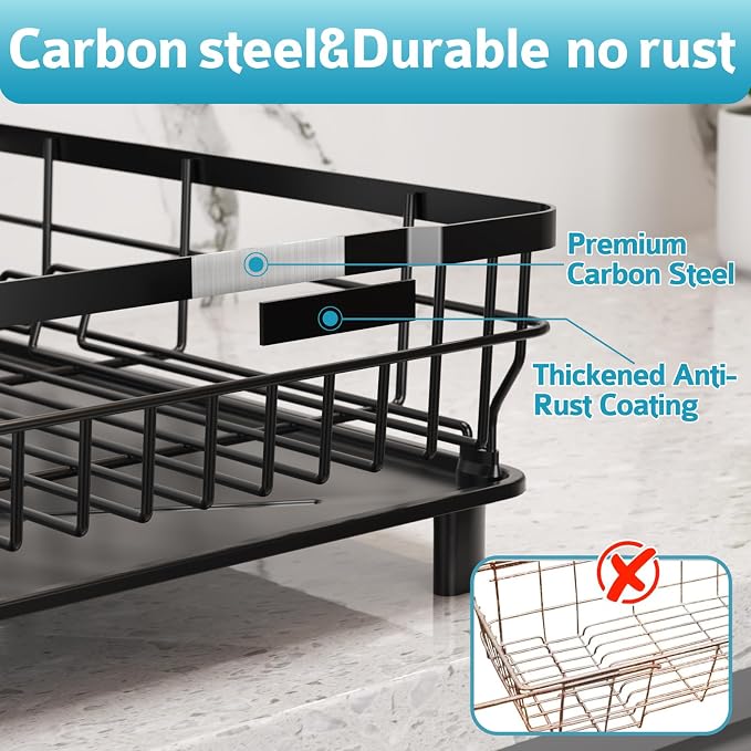 Dish Drying Rack for Kitchen Counter,12.8" W x 16.9" L,Black - Image 3